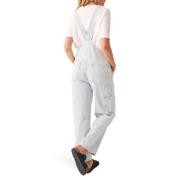 Faherty Topsail Bib Overall Railroad Stripe Blue White *Stained Distressed Small - Picture 8 of 16
